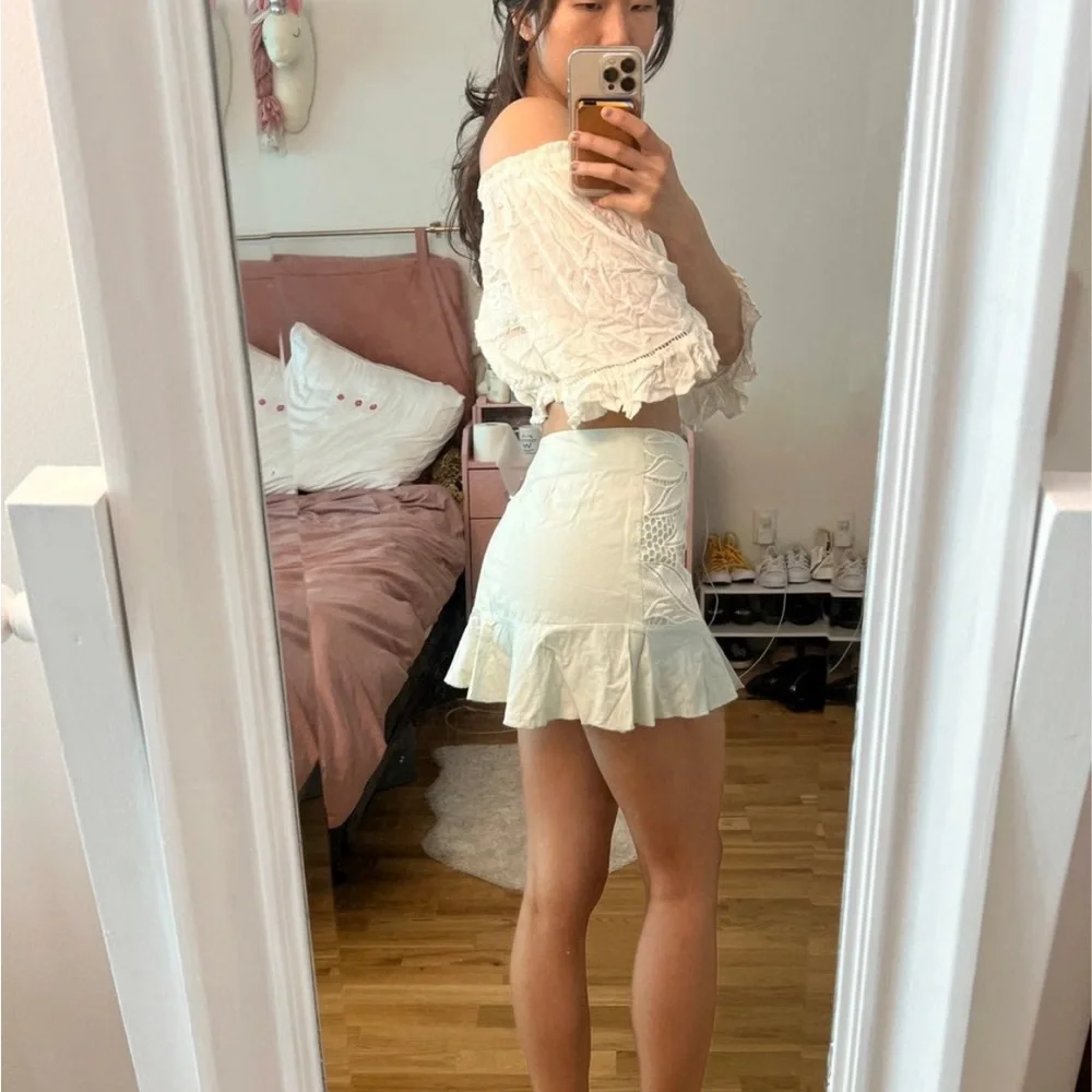 New LF nature rose lace trim pastel blue mini skirt - Picture 2 of 8